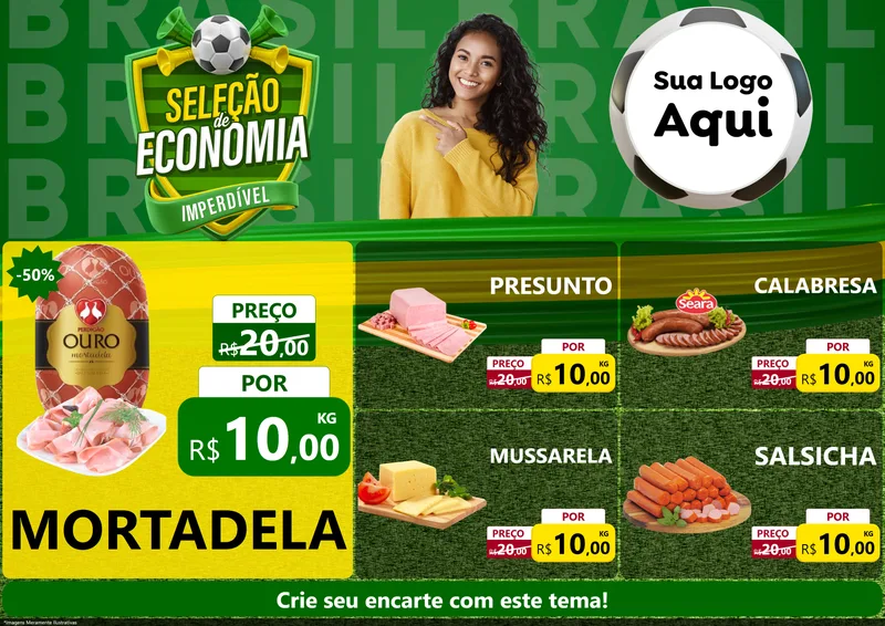 Modelo de Encarte para Encarte A4 Horizontal com o tema Seleção de Economia - Copa para Frios e Laticínios