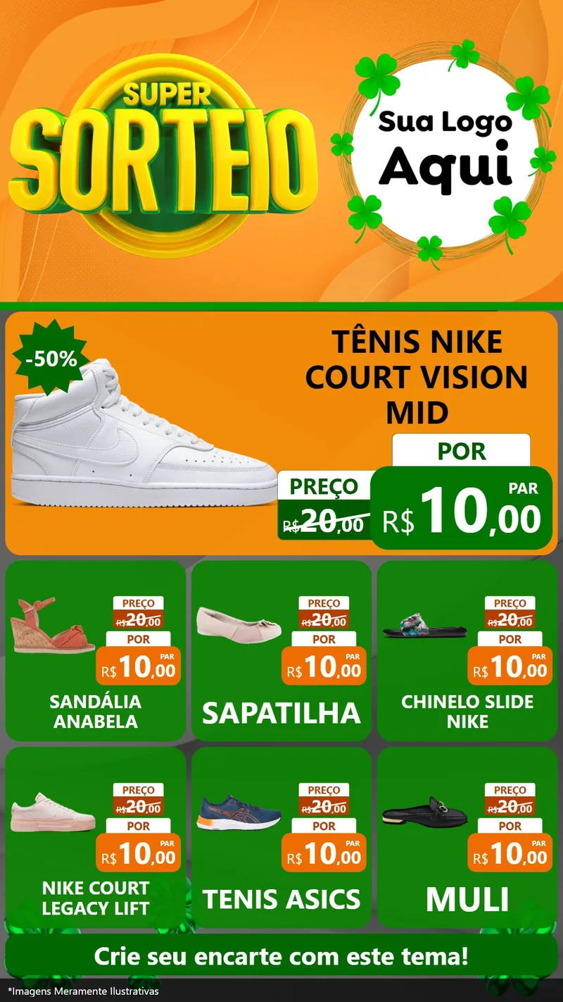 Modelo de Rede Social para Stories com o tema Super Sorteio para Calçados