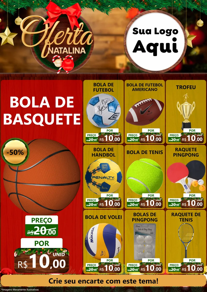 Modelo de Encarte para Encarte A4 Vertical com o tema Ofertas Natalina para Artigos Esportivos