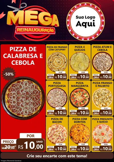 Modelo de Encarte para Encarte A4 Vertical com o tema Mega Reinauguração para Pizzaria