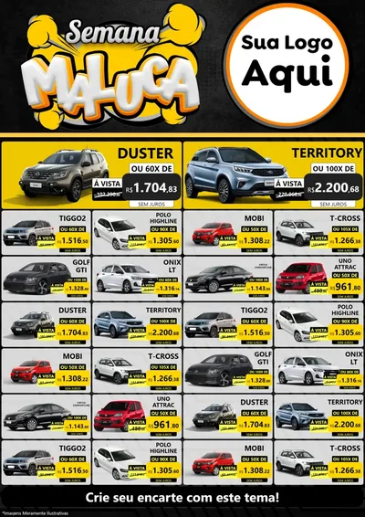 Modelo de Encarte para Encarte A4 Vertical com o tema Semana Maluca para Concessionaria de Carros