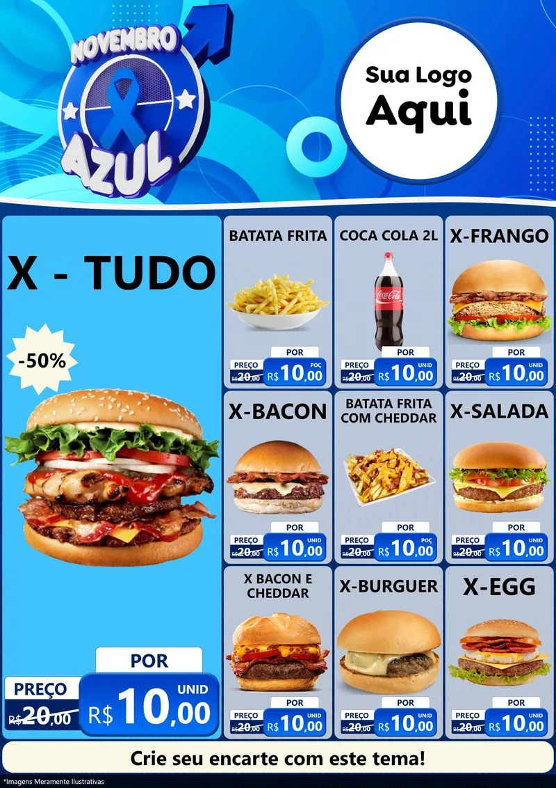 Modelo de Encarte para Encarte A4 Vertical com o tema Novembro Azul para Hamburgueria