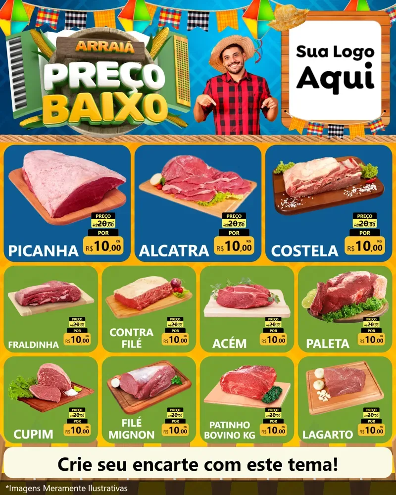 Modelo de Rede Social para Feed Instagram com o tema Arraiá de Preço Baixo - Junina para Açougue