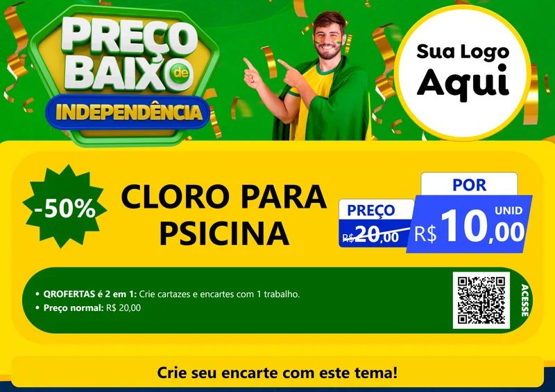 Modelo de Cartaz para Cartaz A4 Horizontal com o tema Preço Baixo de Independência para Produtos para Piscina
