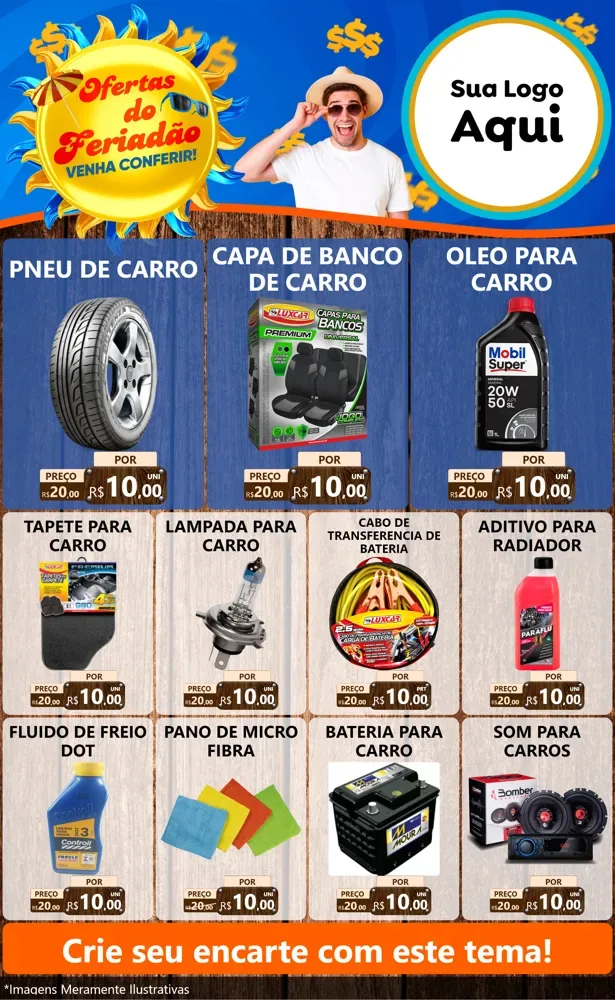 Modelo de Encarte para Encarte Grande com o tema Ofertas do Feriadão para Auto peças