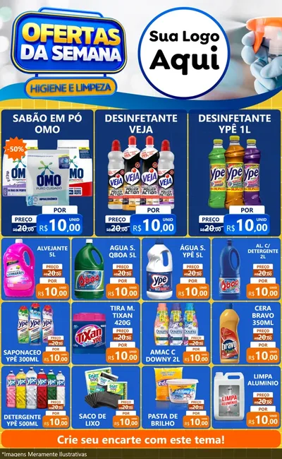 Modelo de Encarte para Encarte Grande com o tema Ofertas da Semana - Higiene e Limpeza para Produtos de Limpeza