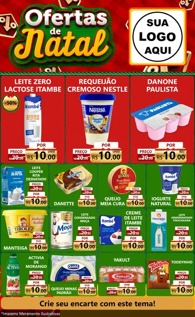 Modelo de Encarte para Encarte Grande com o tema Ofertas de Natal para Frios e Laticínios