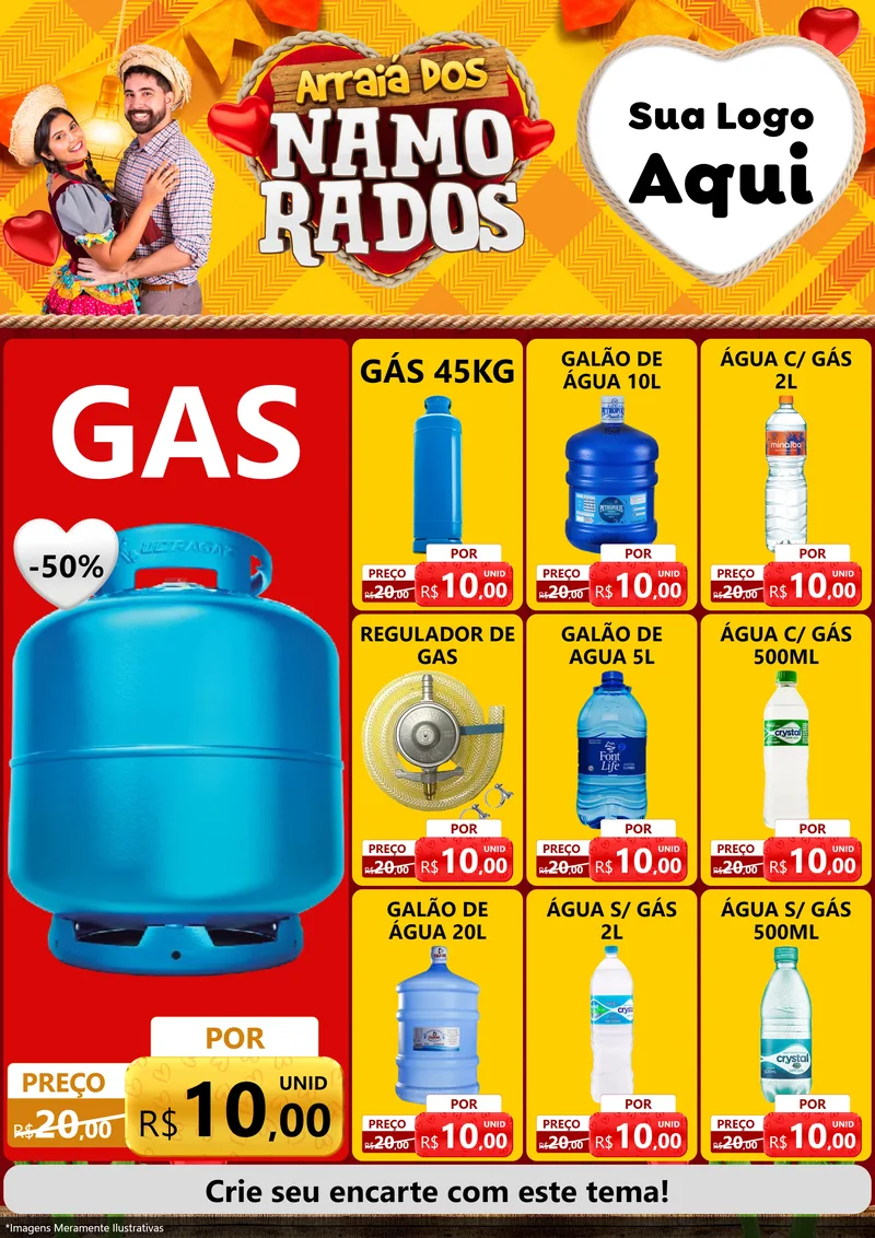 Modelo de Encarte para Encarte A4 Vertical com o tema Arraiá dos Namorados para Água e gás