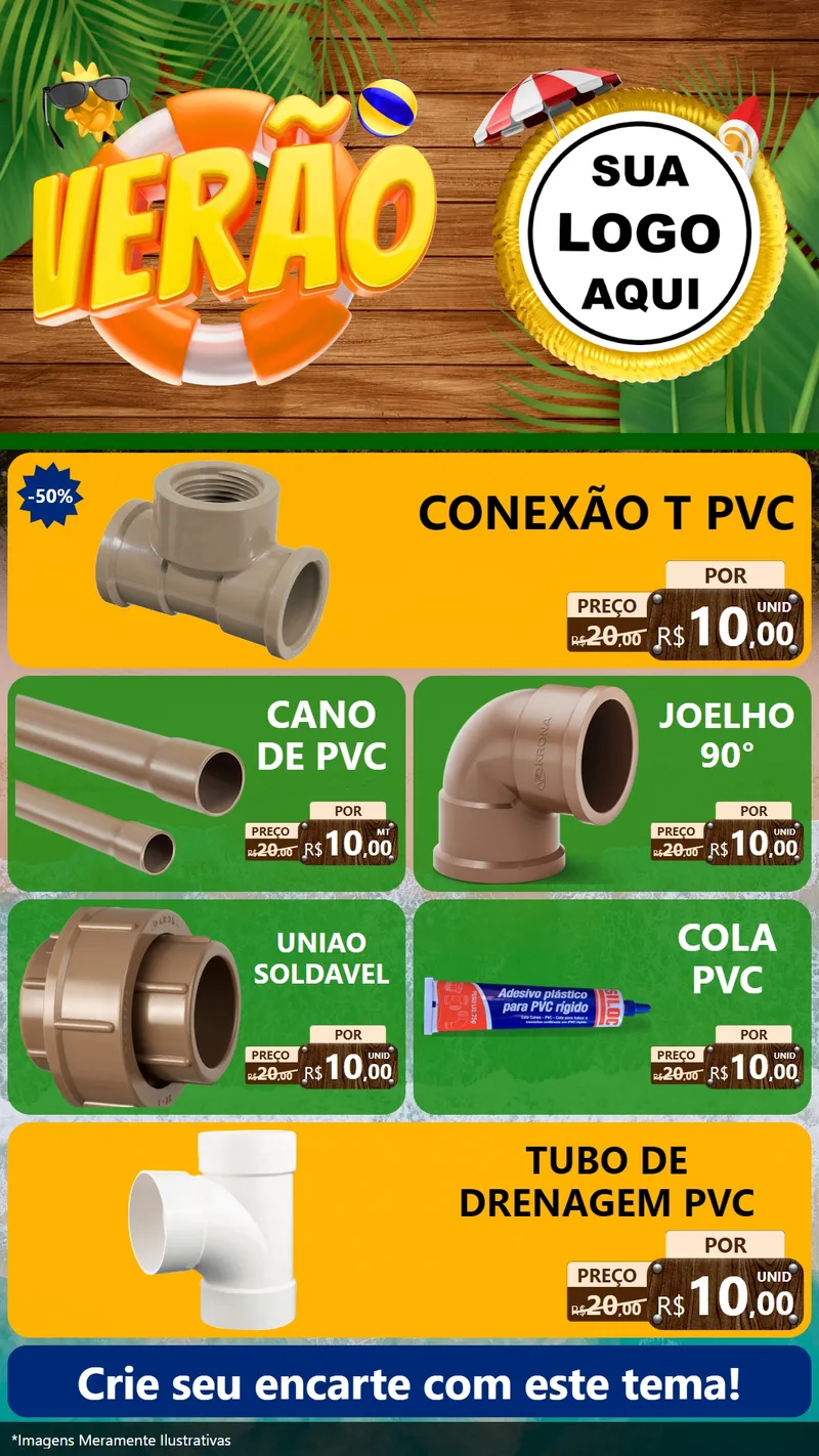 Modelo de TV para TV Vertical com o tema Verão para Tubos e conexões