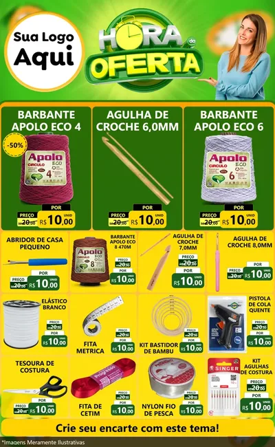 Modelo de Encarte para Encarte Grande com o tema Hora da Oferta para Armarinho e Aviamentos