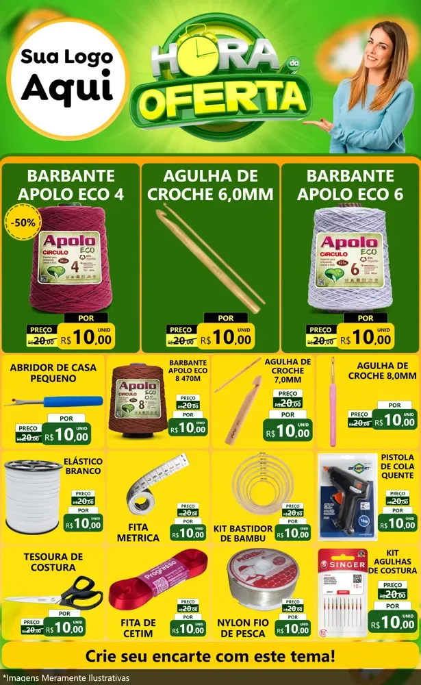 Modelo de Encarte para Encarte Grande com o tema Hora da Oferta para Armarinho e Aviamentos