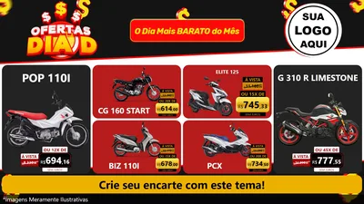 Modelo de TV para TV Horizontal com o tema Ofertas Dia D para Concessionaria de Motos