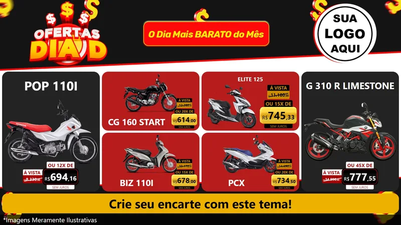 Modelo de TV para TV Horizontal com o tema Ofertas Dia D para Concessionaria de Motos