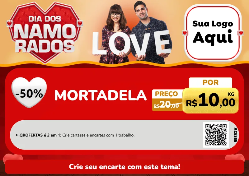 Modelo de Cartaz para Cartaz A4 Horizontal com o tema Dia dos Namorados para Frios e Laticínios