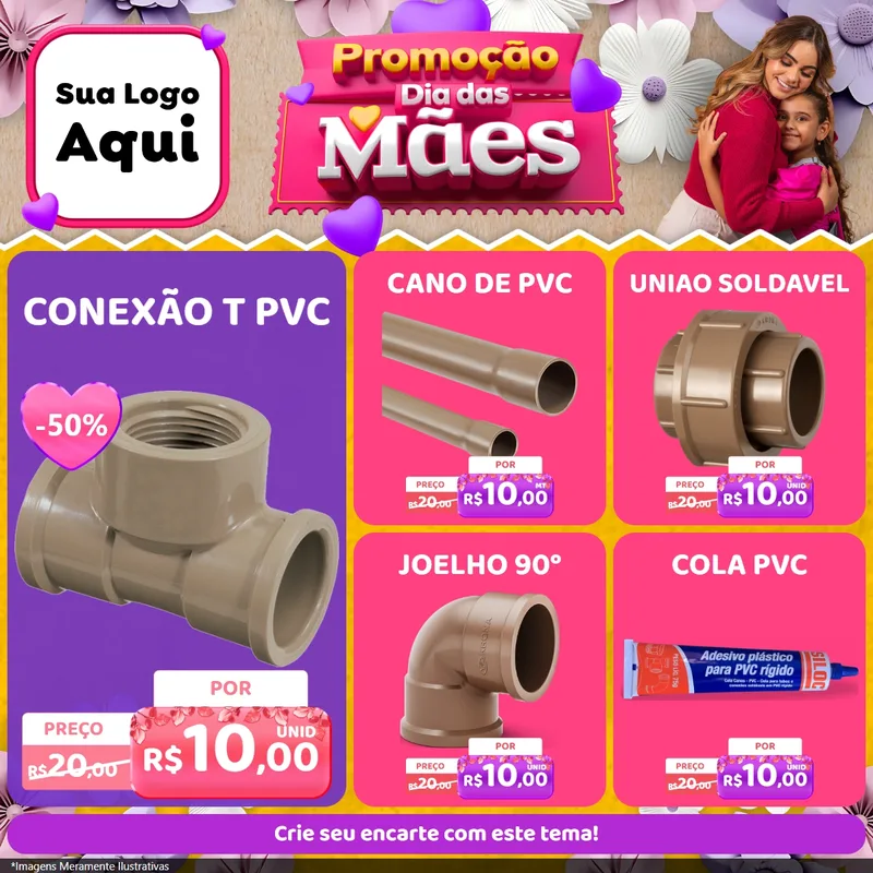 Modelo de Rede Social para Feed Facebook com o tema Promoção Dia das Mães para Tubos e conexões