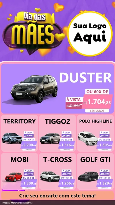 Modelo de Rede Social para Stories com o tema Dia das Mães para Concessionaria de Carros
