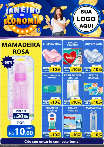 Modelo de Encarte para Encarte A4 Vertical com o tema Janeiro da Economia para Bebês