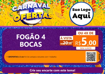 Modelo de Cartaz para Cartaz A4 Horizontal com o tema Carnaval de Ofertas para Móveis e Eletro