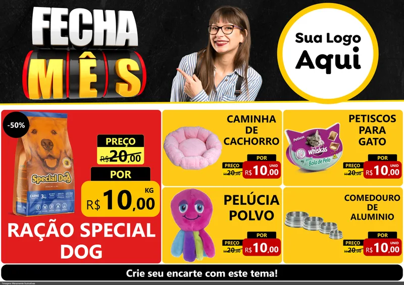 Modelo de Encarte para Encarte A4 Horizontal com o tema Fecha Mês para Pet Shop
