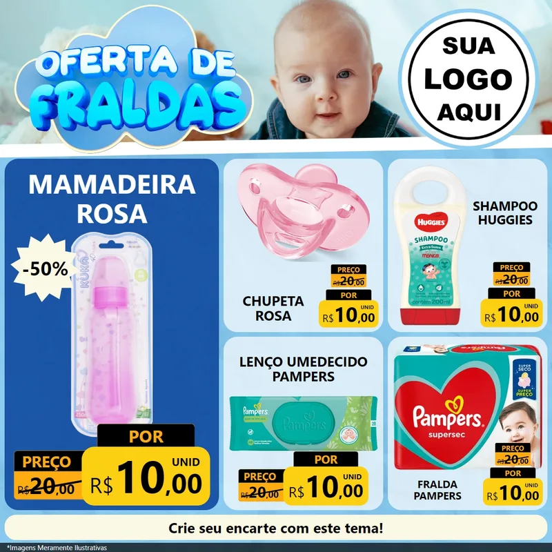 Modelo de Rede Social para Feed Facebook com o tema Oferta de Fraldas para Bebês