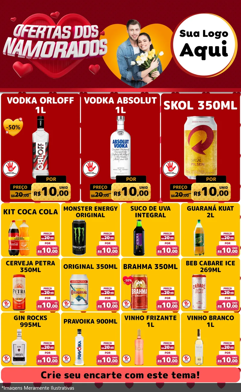 Modelo de Encarte para Encarte Grande com o tema Ofertas Dos Namorados para Distribuidora de bebidas