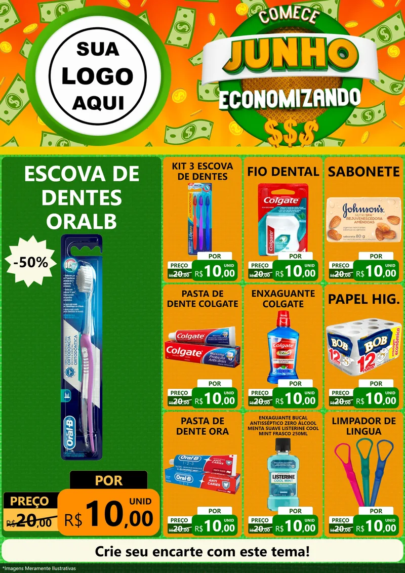 Modelo de Encarte para Encarte A4 Vertical com o tema Comece Junho Economizando para Higiene Pessoal