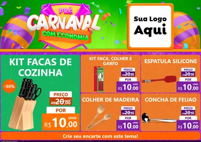 Modelo de Encarte para Encarte A4 Horizontal com o tema Pré-Carnaval Com Economia para Utilidades Domésticas