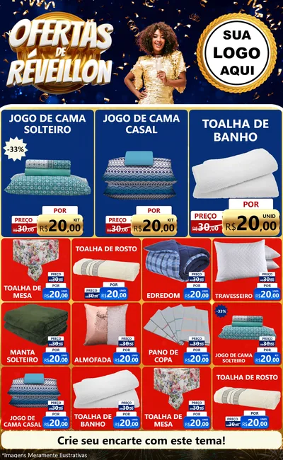 Modelo de Encarte para Encarte Grande com o tema Ofertas de Réveillon para Cama, Mesa e Banho
