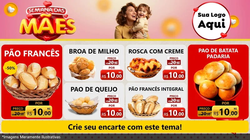 Modelo de TV para TV Horizontal com o tema Semana das Mães para Padaria