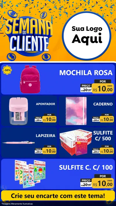Modelo de TV para TV Vertical com o tema Semana do Cliente para Papelaria