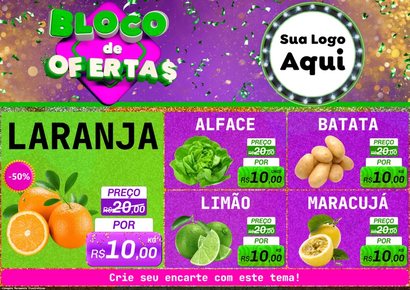 Modelo de Encarte para Encarte A4 Horizontal com o tema Bloco de Ofertas para Hortifrúti