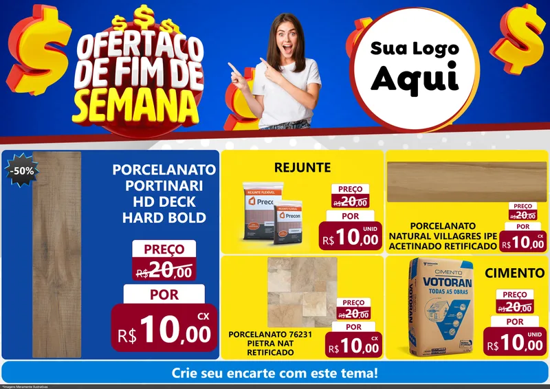 Modelo de Encarte para Encarte A4 Horizontal com o tema Ofertaço de Fim de Semana para Pisos e revestimentos