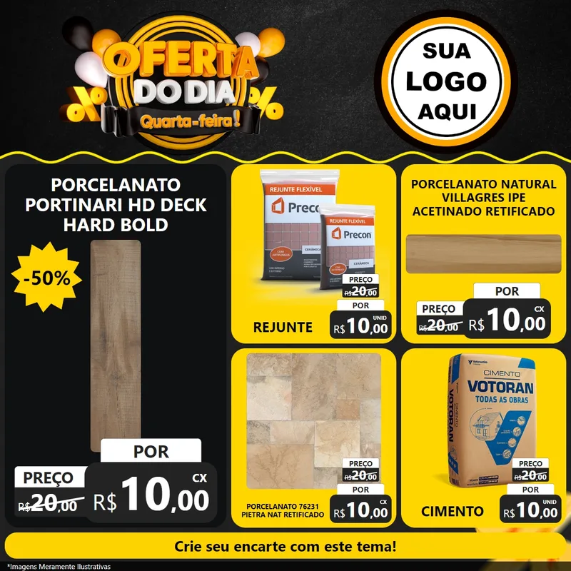 Modelo de Rede Social para Feed Facebook com o tema Oferta do Dia - Quarta Feira! para Pisos e revestimentos