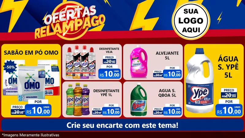 Modelo de TV para TV Horizontal com o tema Ofertas Relâmpago para Produtos de Limpeza