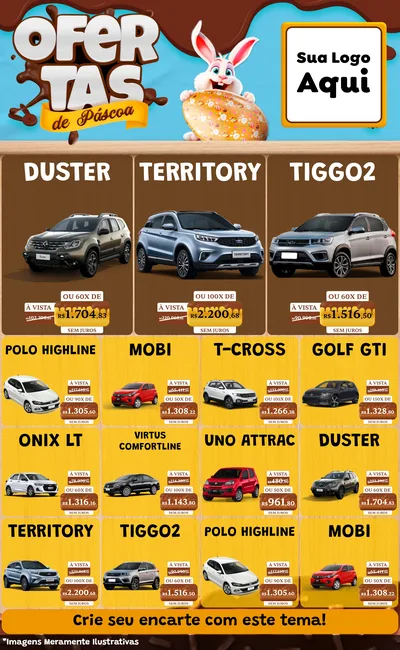 Modelo de Encarte para Encarte Grande com o tema Ofertas de Páscoa para Concessionaria de Carros