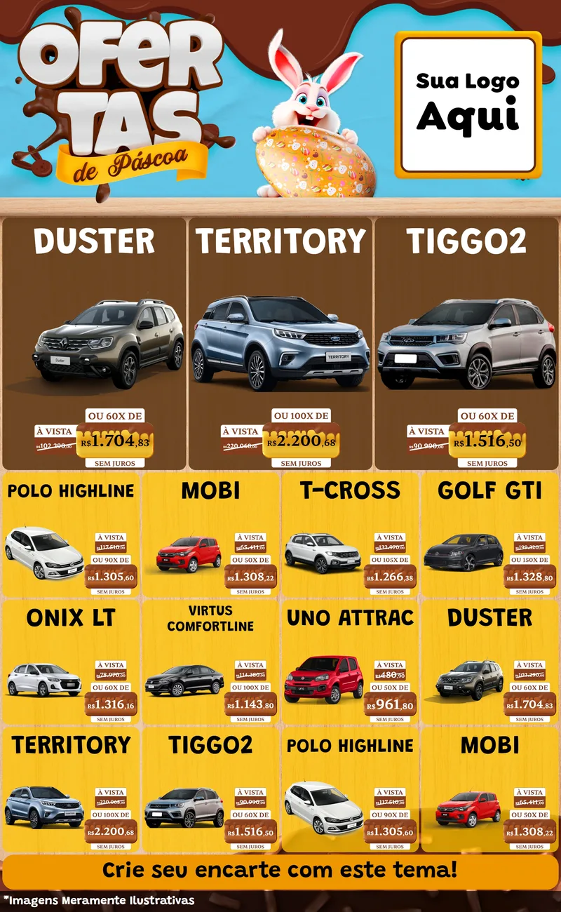 Modelo de Encarte para Encarte Grande com o tema Ofertas de Páscoa para Concessionaria de Carros