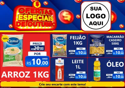 Modelo de Encarte para Encarte A4 Horizontal com o tema Ofertas Especiais de Outubro para Supermercado