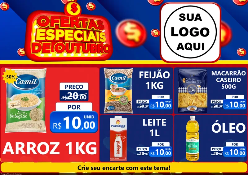 Modelo de Encarte para Encarte A4 Horizontal com o tema Ofertas Especiais de Outubro para Supermercado