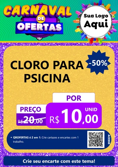 Modelo de Cartaz para Cartaz A4 Vertical com o tema Carnaval de Ofertas para Produtos para Piscina