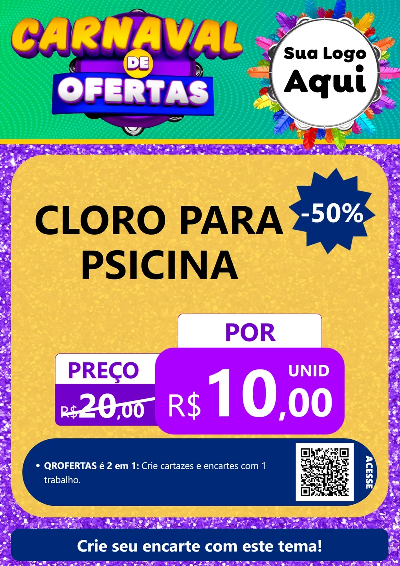 Modelo de Cartaz para Cartaz A4 Vertical com o tema Carnaval de Ofertas para Produtos para Piscina