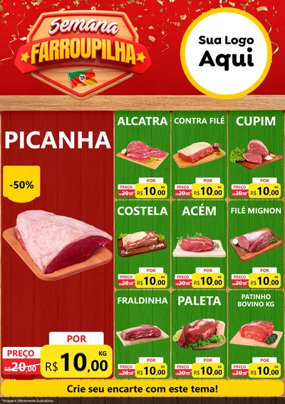 Modelo de Encarte para Encarte A4 Vertical com o tema Semana Farroupilha para Açougue