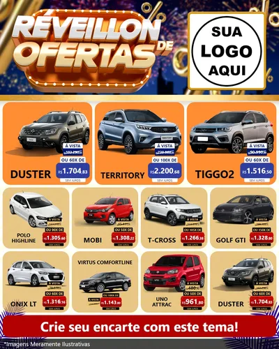 Modelo de Rede Social para Feed Instagram com o tema Réveillon de Ofertas para Concessionaria de Carros
