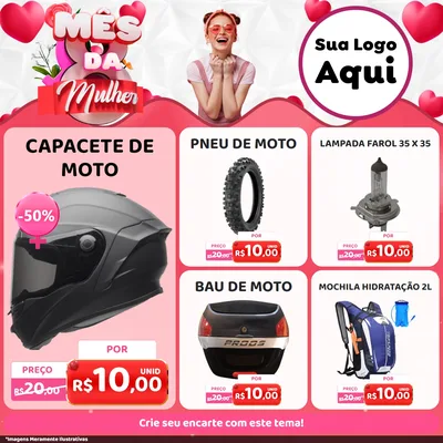 Modelo de Rede Social para Feed Facebook com o tema Mês da Mulher para Moto peças