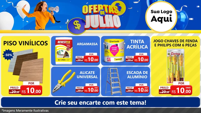 Modelo de TV para TV Horizontal com o tema Ofertas de Julho para Material para Construção