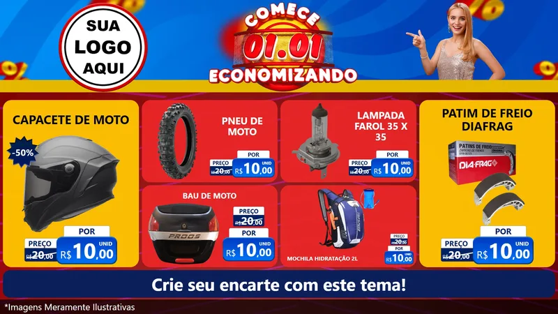 Modelo de TV para TV Horizontal com o tema Comece 1º de Janeiro Economizando para Moto peças