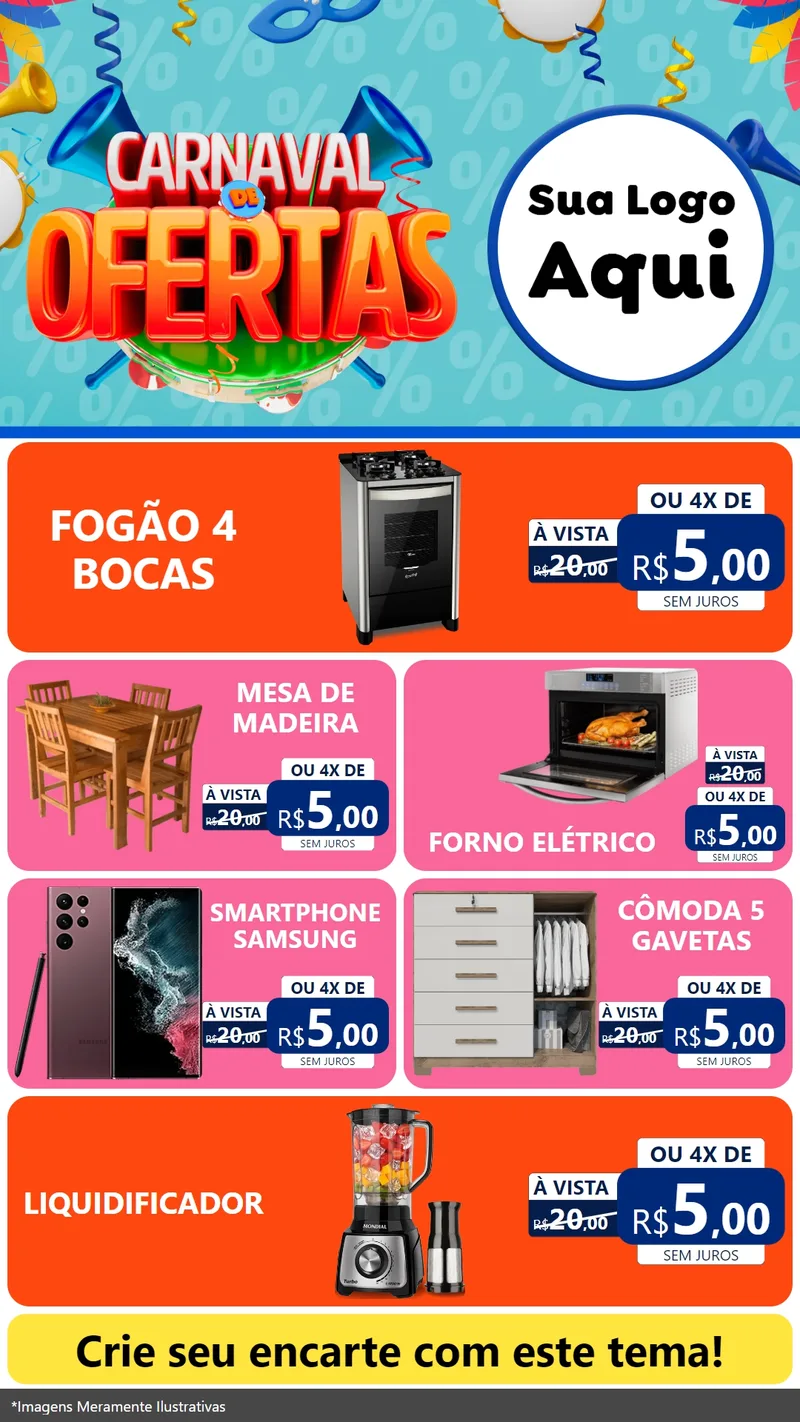 Modelo de TV para TV Vertical com o tema Carnaval de Ofertas para Móveis e Eletro