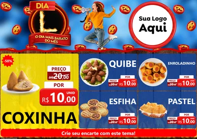 Modelo de Encarte para Encarte A4 Horizontal com o tema Dia L - O Dia Mais Barato Do Mês para Salgadaria