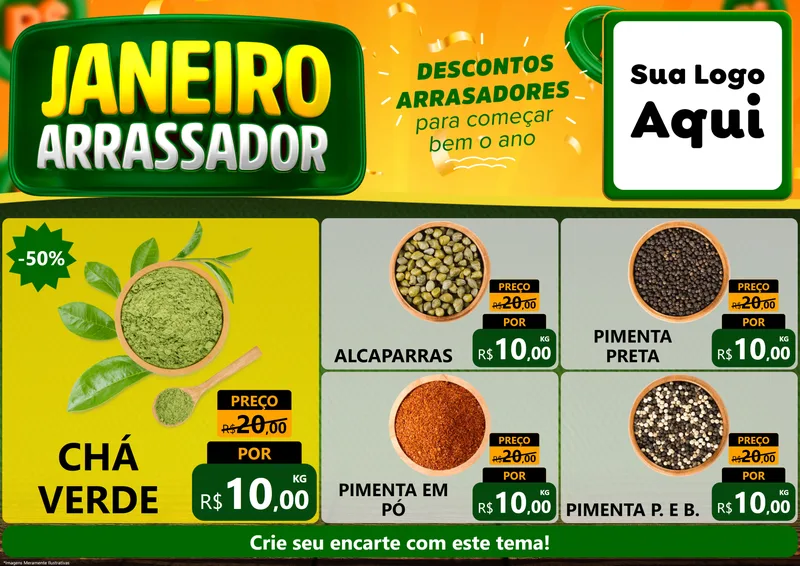 Modelo de Encarte para Encarte A4 Horizontal com o tema Janeiro Arrasador para Produtos Naturais