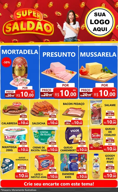 Modelo de Encarte para Encarte Grande com o tema Super Saldão para Frios e Laticínios