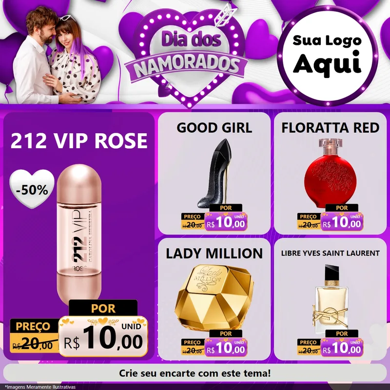 Modelo de Rede Social para Feed Facebook com o tema Dia dos Namorados para Perfumes